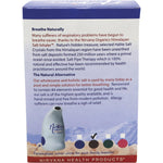 White ceramic Nirvana Organics Himalayan salt inhaler with a curved ergonomic design and blue logo on the front.