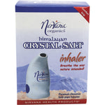 White ceramic Nirvana Organics Himalayan salt inhaler with an ergonomic grip and blue branding.