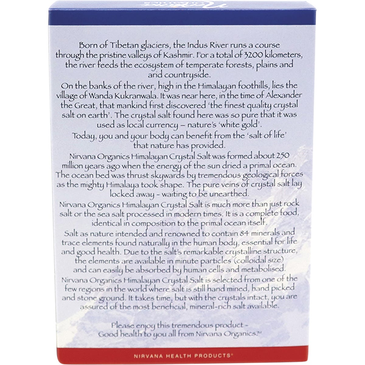 Himalayan salt medium 1kg bag with pink crystals and a white and blue label.
