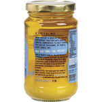 Back of a Niulife Coconut Ghee 350ml jar showing usage instructions, storage information, and product certifications.