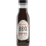 Six 250ml bottles of Niulife Organic Extra Thick BBQ Coconut Amino Sauce on a white background.