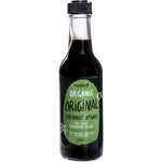 Six 250ml bottles of Niulife Organic Coconut Amino Sauce Original on a white background.