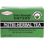 Nutri-Leaf Herbal Tea Bags Dieter's Tea Extra Strength 15 Pack box with green leaves and a cup of tea.