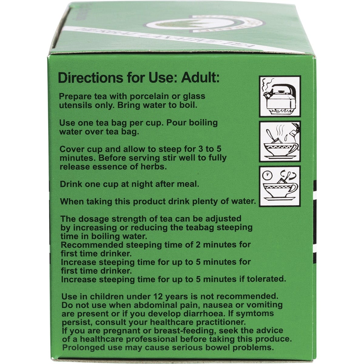 Side view of Nutri-Leaf Dieter's Tea Extra Strength 15-pack box showing product benefits and Australian made logo.