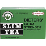 Nutri-Leaf Extra Strength Slim Tea 15-pack box featuring a yellow and green design with a teacup and botanical details.