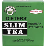 Side view of the Nutri-Leaf Herbal Slim Tea Regular 30 Pack box showing ingredients and directions for use.