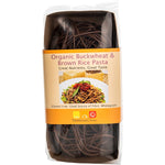 180g box of Nutritionist Choice organic brown rice and buckwheat spaghetti on a white background.