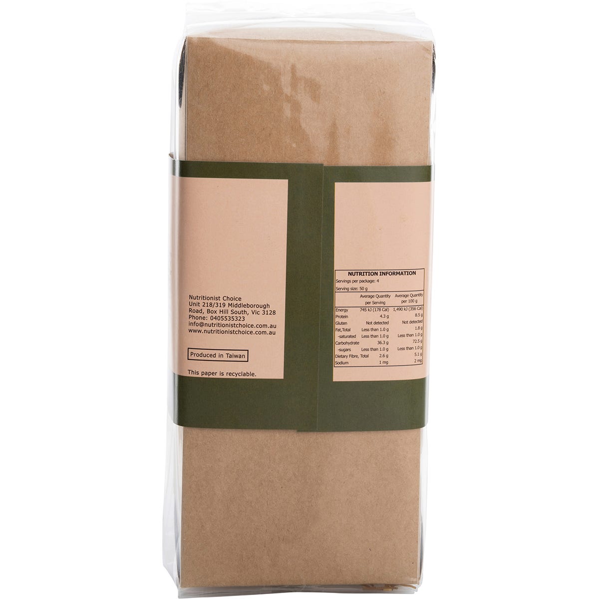 A 200g pack of Nutritionist Choice Organic Buckwheat & Brown Rice Noodles on a white background.
