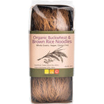 A 200g pack of Nutritionist Choice Organic Buckwheat & Brown Rice Noodles with a clear window showing dried noodles.