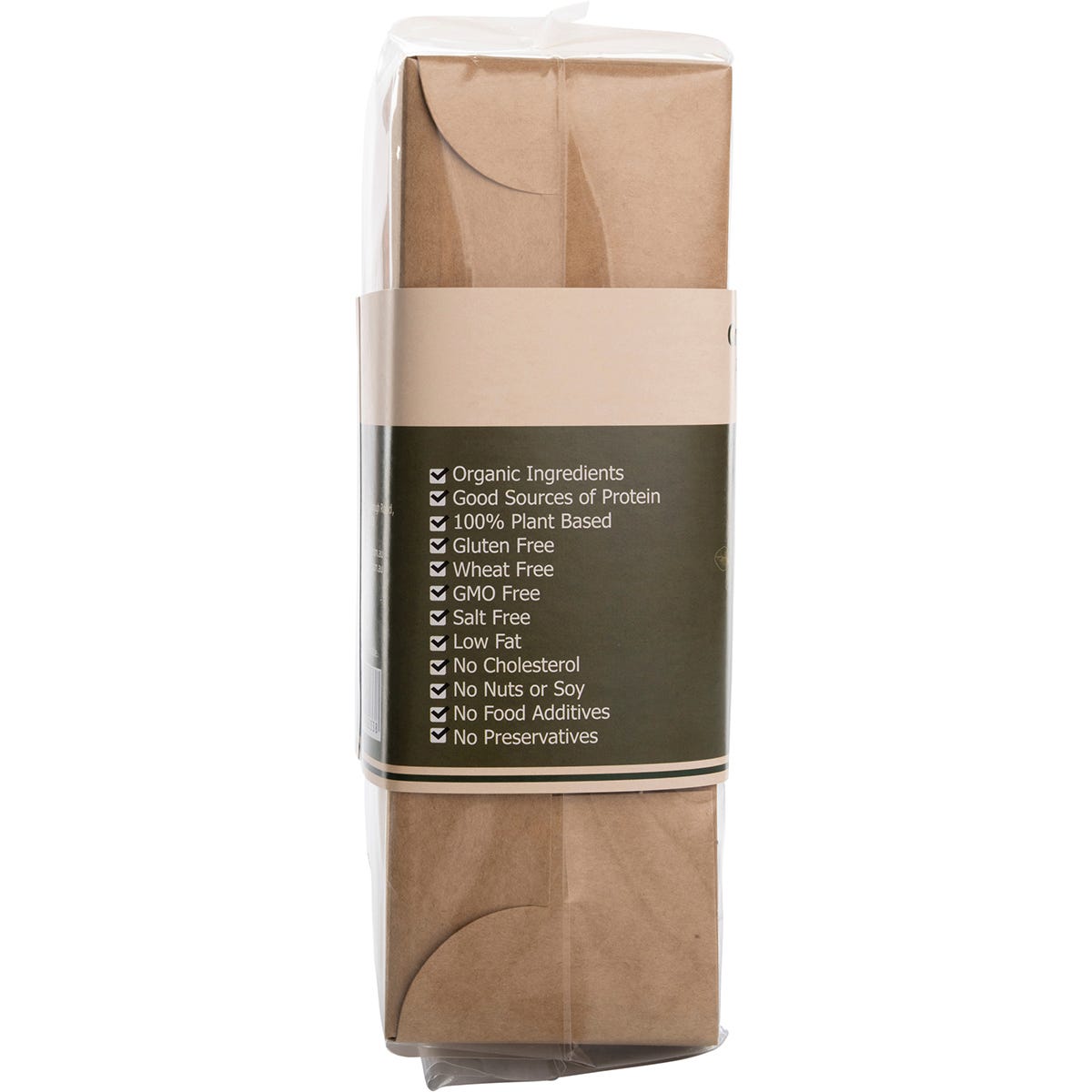 Side view of Nutritionist Choice Green Pea & Brown Rice Noodles 180g box showing product benefits and a green pea graphic.