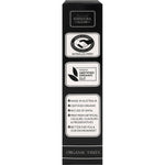 Right side of an Organic Times Milk Chocolate Licorice 150g bag showing organic certifications and product weight.