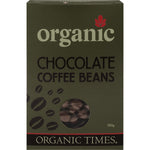 150g bag of Organic Times Milk Chocolate Coffee Beans featuring a brown label and chocolate-coated beans.