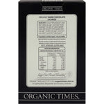 Back of 150g Organic Times Dark Chocolate Licorice box showing nutritional information and organic certification.