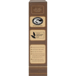 Right side of Organic Times Dark Chocolate Macadamia Nuts 150g box showing product benefits and a "Certified Organic" logo.