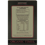 Back of Organic Times Dark Chocolate Coffee Beans 150g bag showing organic certification and nutritional information.
