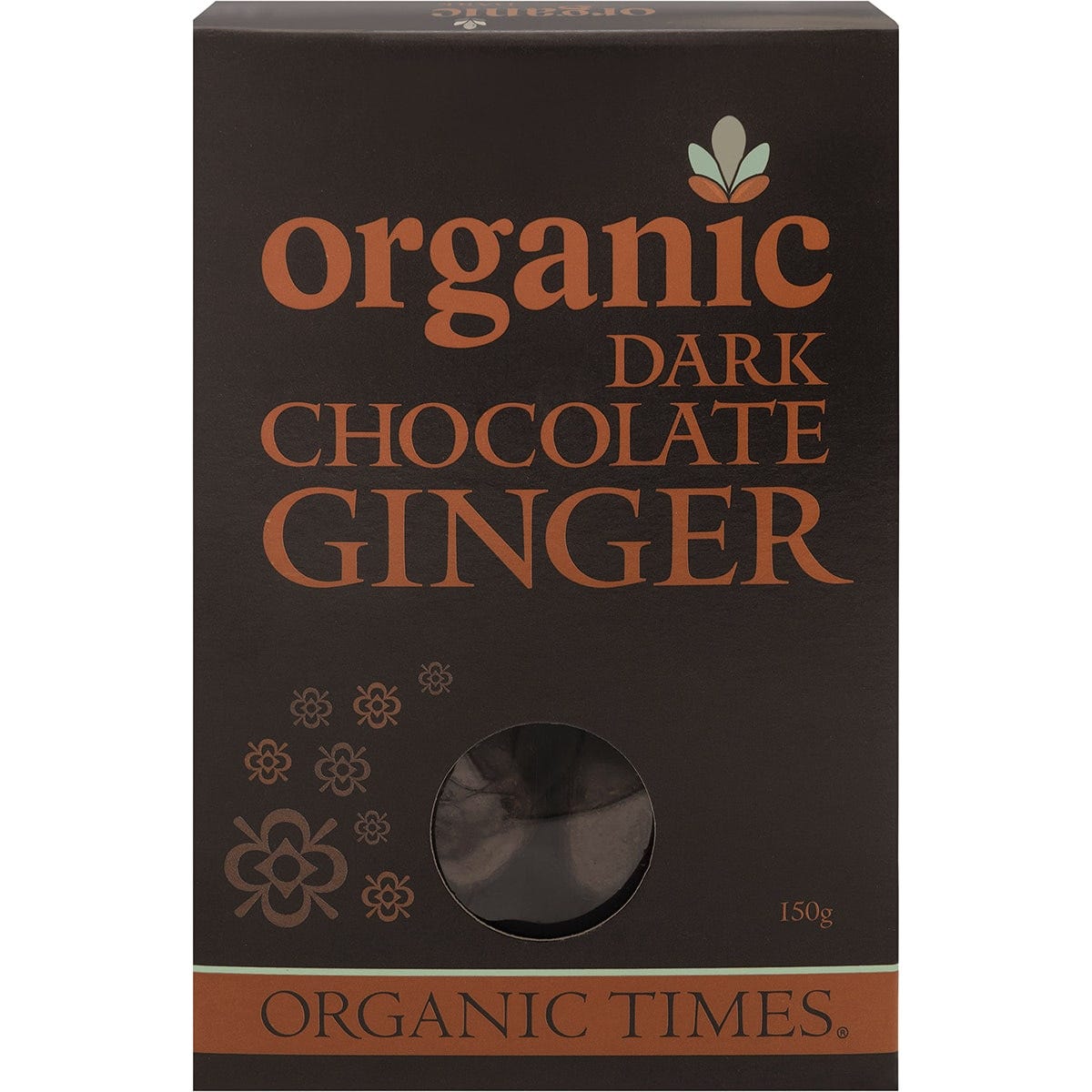 Organic Times 150g bag of Dark Chocolate Ginger with organic crystallised ginger coated in dark couverture chocolate.