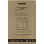 Back view of a 150g bag of Organic Times Milk Chocolate Sultanas showing nutritional information and ingredients.