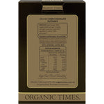 Rear view of an Organic Times Dark Chocolate Sultanas 150g bag showing nutrition facts and ingredients on a white background.