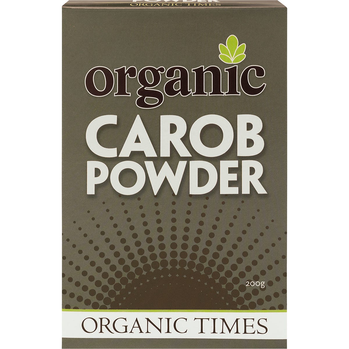 Organic Times Carob Powder 200g bag with a naturally sweet, aromatic caramel flavor for baking and smoothies.