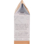 Right side of an Organic Times Choc Chip Cookies 150g box showing nutritional information and Australian made logo.