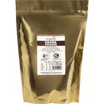 Back of Organic Times Cocoa Powder 500g bag showing nutritional information and ingredients on a white background.