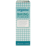 Side view of Organic Times Baking Powder 200g tub highlighting it is aluminium-free and certified organic.