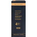 Side view of an Organic Times Milk Chocolate Strawberries 100g bag highlighting product quality and organic certification.