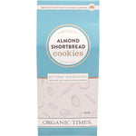150g bag of Organic Times Almond Shortbread Cookies featuring bite-sized biscuits with roasted organic almonds.