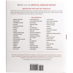 Back cover of the Medical Medium Liver Rescue book by Anthony William, featuring information on healing liver-related issues.