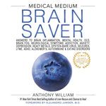 Medical Medium Brain Saver by Anthony William hardcover book featuring a vibrant blue brain illustration on the cover.