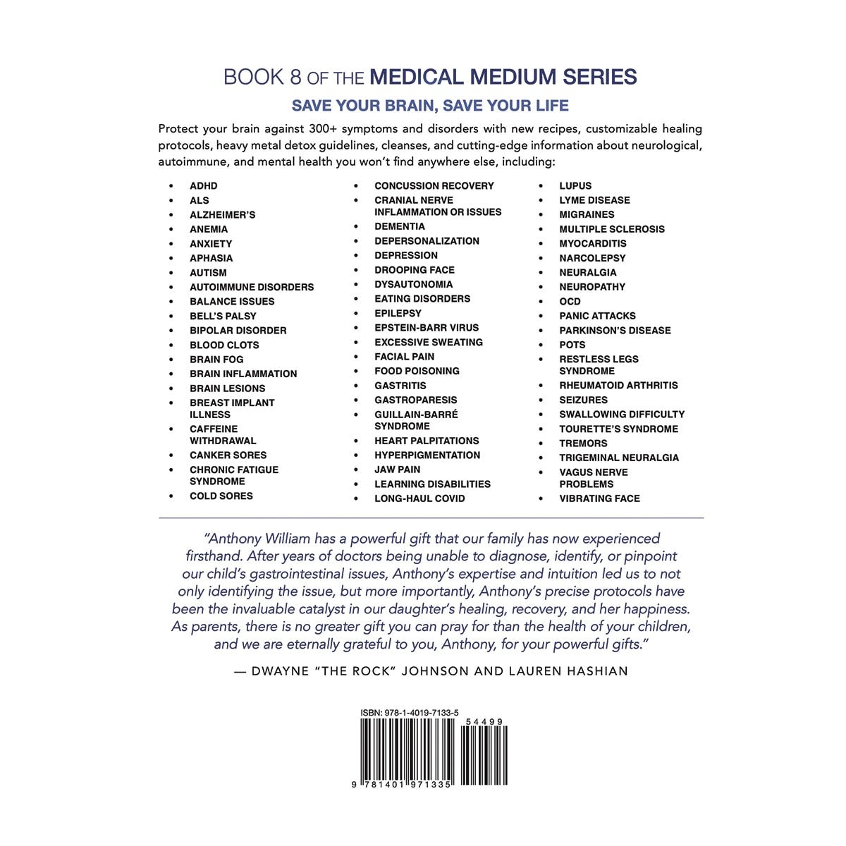 Back cover of Medical Medium Brain Saver Protocols, Cleanses & Recipes book by Anthony William.