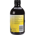 Right side of Comvita Olive Leaf Extract 500ml bottle showing nutrition facts, directions, and ingredients.