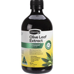 500ml bottle of Comvita Olive Leaf Extract Peppermint flavor oral liquid with a green label on a white background.