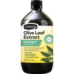 Comvita Olive Leaf Extract Peppermint 1L bottle with a green label and peppermint leaf illustrations.
