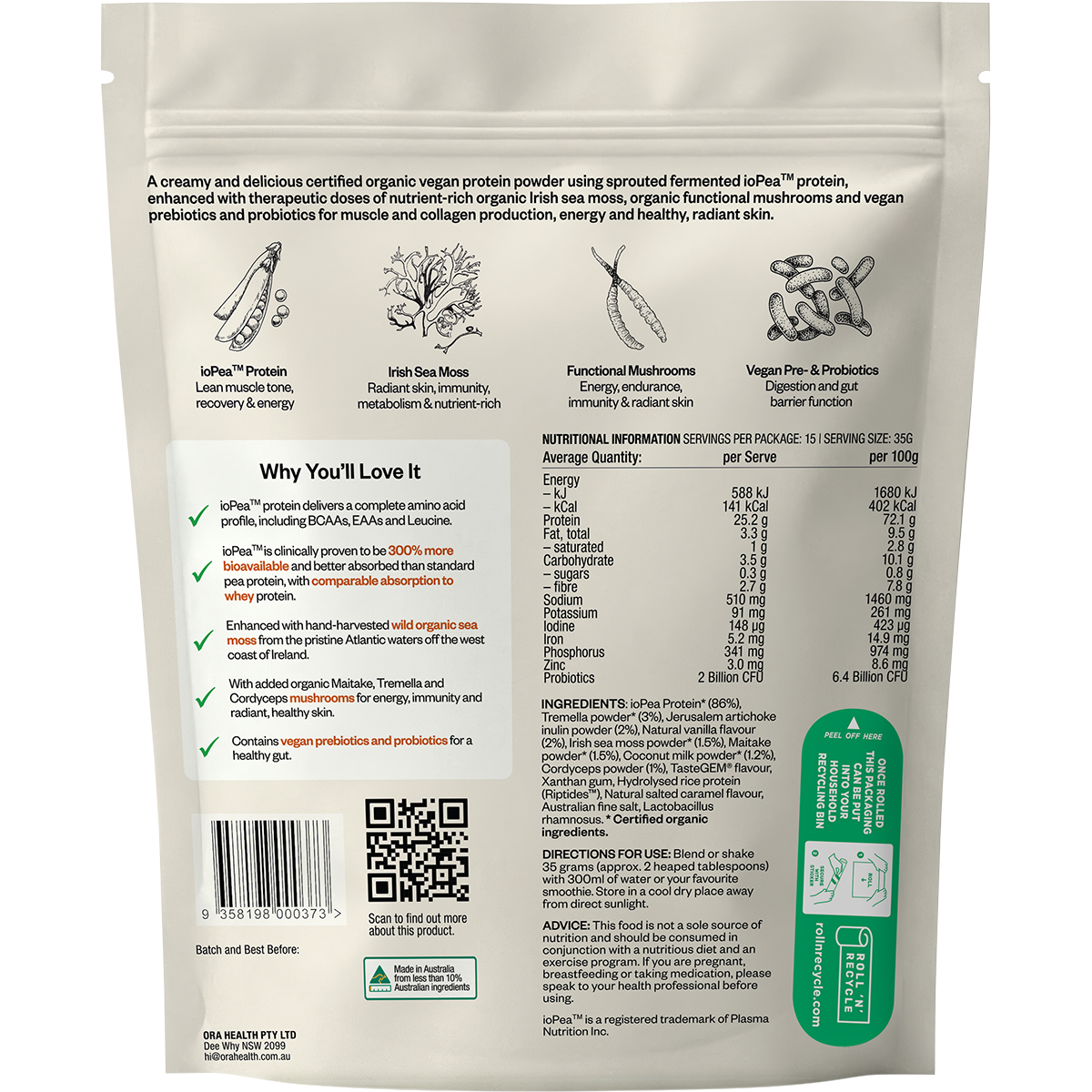 Ora Health Radiant Strength+ Protein Salted Caramel & Vanilla 525g
