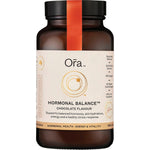 150g tub of Ora Health Hormonal Balance chocolate powder with a scoop and ingredients on a white background.