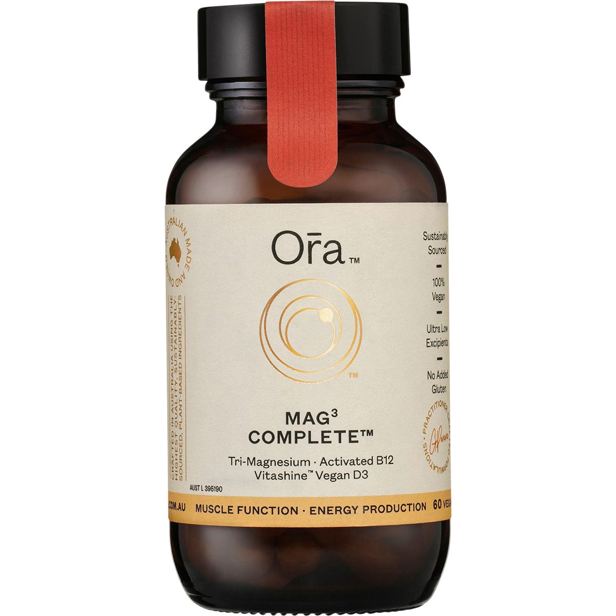 Ora Health Mag3 Complete 60 capsules in a white bottle with a blue label for muscle and energy support.