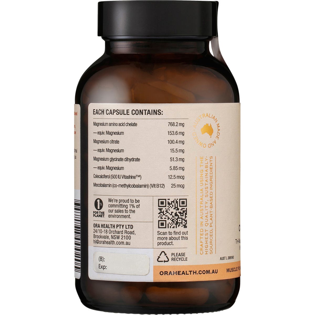A white bottle of Ora Health Mag3 Complete 120 capsules shown from a left-angled perspective against a white background.
