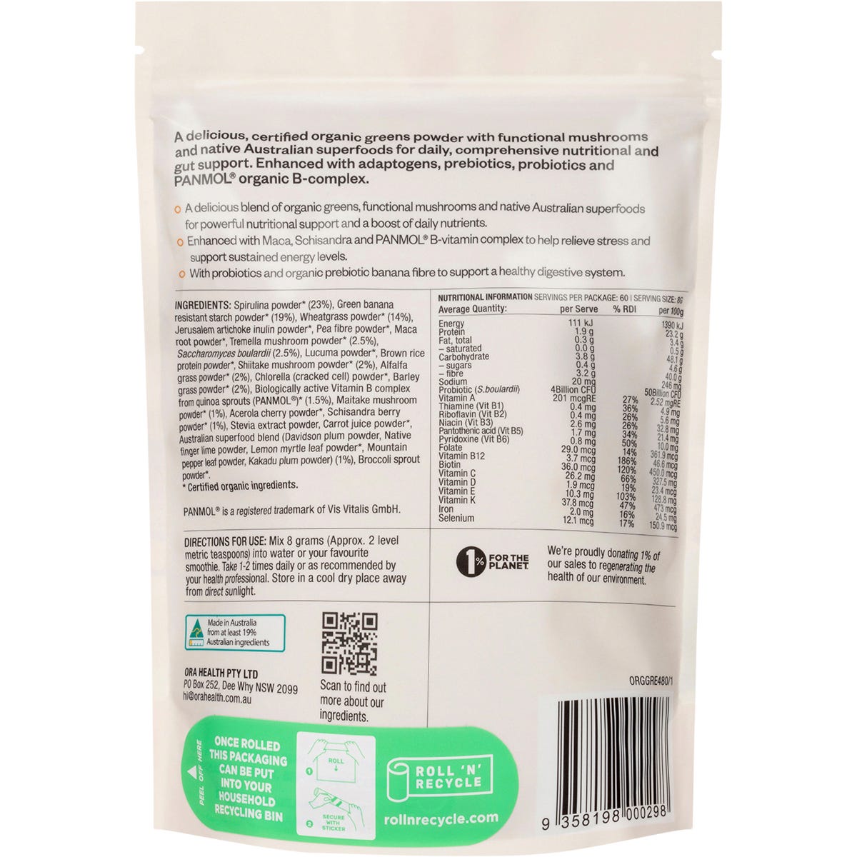 Ora Health Organic Greens Superpowder+ 480g