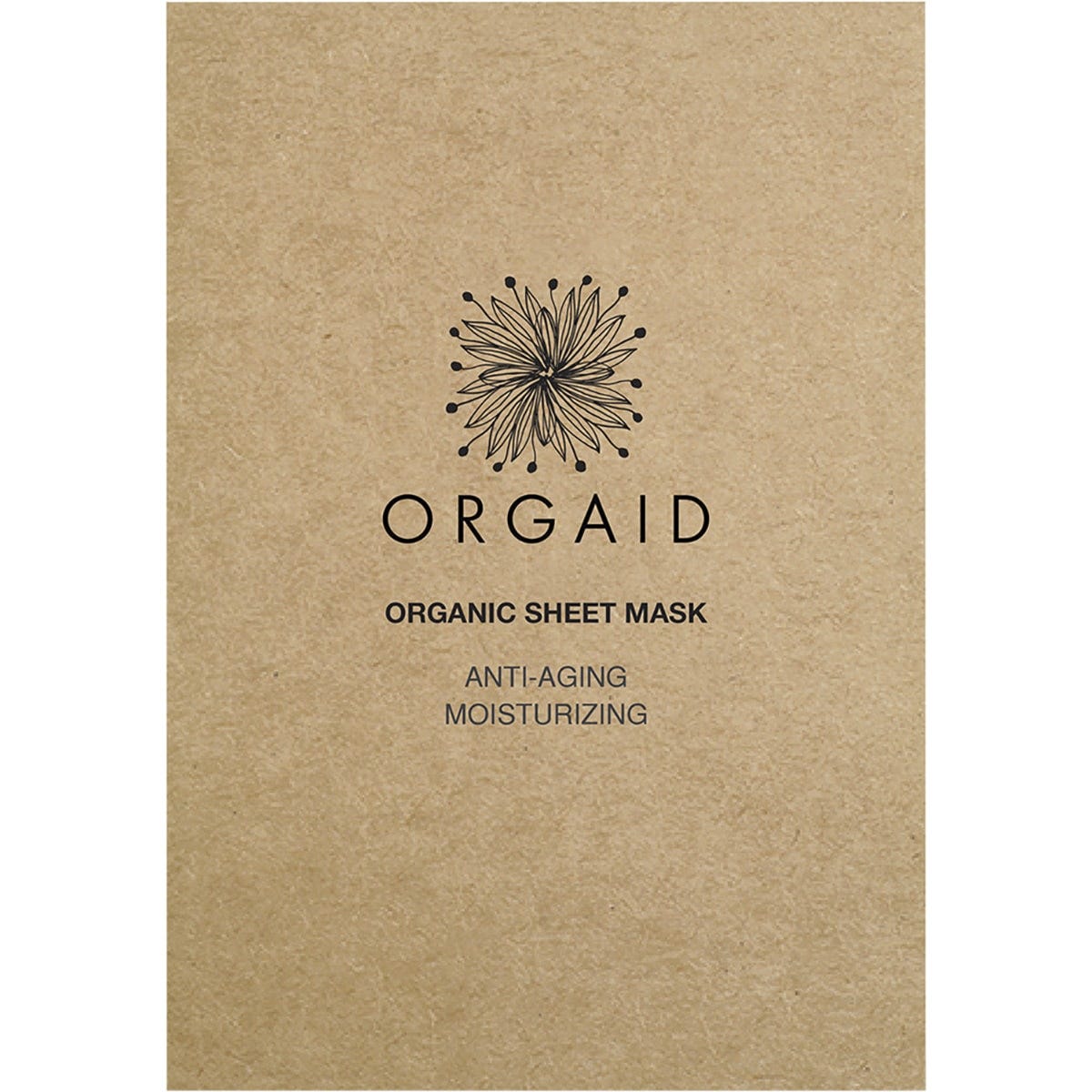 Orgaid Anti-Aging and Moisturizing organic sheet mask in a white and black minimalist pouch.