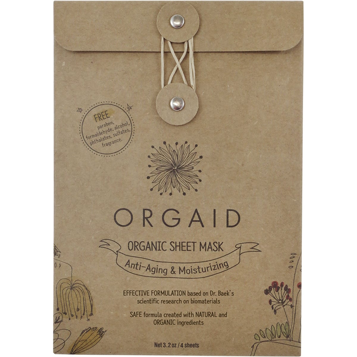 Box of 4 Orgaid Anti-Aging & Moisturizing organic sheet masks with one individual packet displayed.