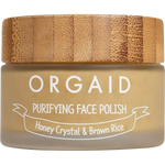 56g jar of Orgaid Purifying Face Polish with honey crystal and brown rice on a white background.