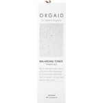 Orgaid Balancing Toner 120ml white cardboard box with Vitamin B3 and botanical illustrations on a white background.