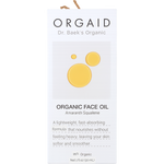 White cardboard box of Orgaid Organic Face Oil featuring black text and minimalist design on a white background.
