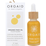 Orgaid Organic Face Oil 30ml glass bottle with amaranth squalene and its white cardboard packaging.
