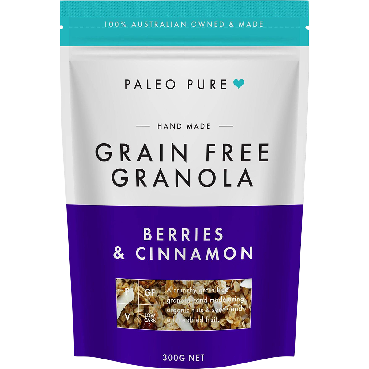 Paleo Pure Organic Grain Free Granola Berries & Cinnamon 300g