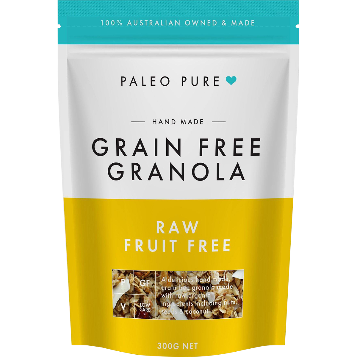 Paleo Pure Organic Grain Free Granola Raw Fruit Free 300g