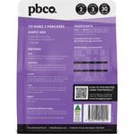 Back of PBCo Protein Pancake Mix 300g bag with nutrition facts, ingredients, and cooking instructions.