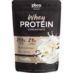 245g bag of PBCo. Whey Protein Concentrate Vanilla with a white and blue label on a white background.