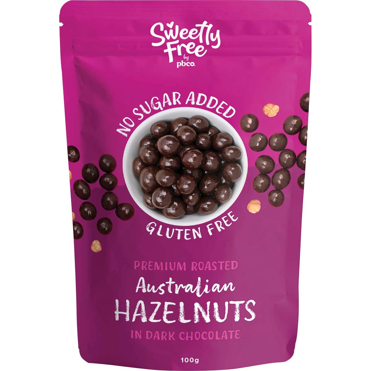 PBco Sweetly Free Hazelnuts Dark Chocolate No Sugar Added 100g
